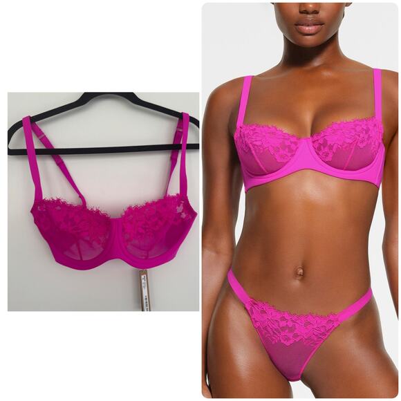 SKIMS Femme Lace Balconette Bra in Fuchsia - Picture 1 of 5